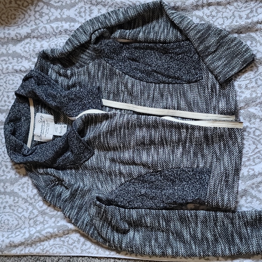 AMERICAN RAG WOVEN GREY MARLE MOTO JACKET